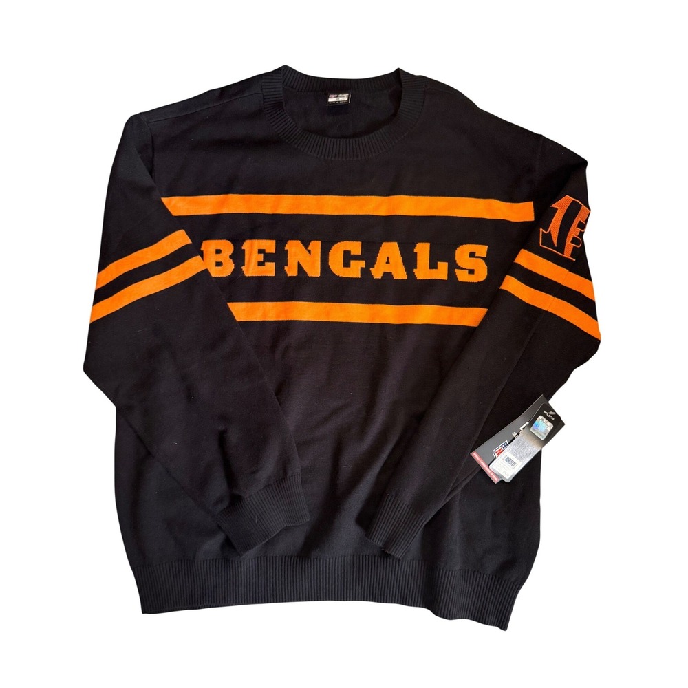 NFL Ultra Game Cincinnati Bengals Mens XL Black Orange Stripe Knit Sweater New